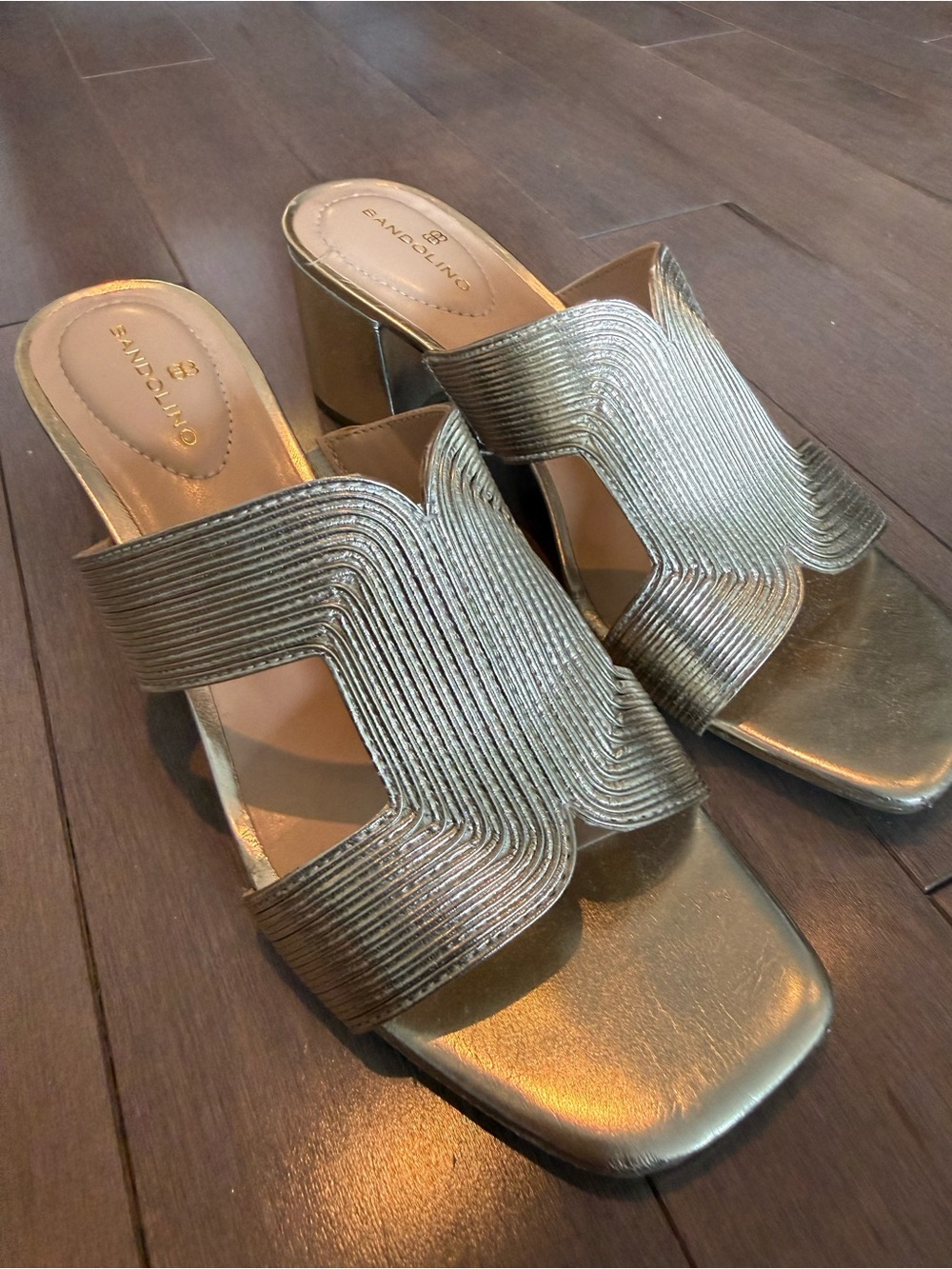 Bandolino Metallic Gold Ribbed Slide Mules